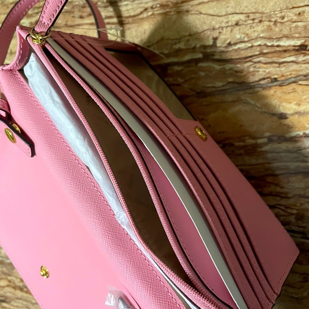 Michael Kors Jet Set Pink Medium Cardholder Clutch Crossbody Bag - Picture 5 of 5